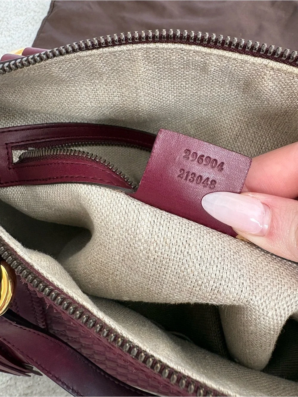 Gucci Burgundy Leather Tassel Satchel with Embossed Monogram